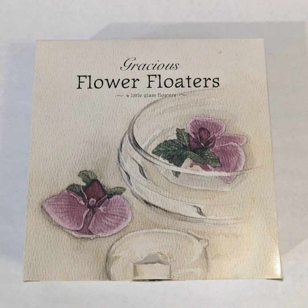 Restoration Hardware Gracious Flower Floaters Handblown Glass Set of 4 Clear Box